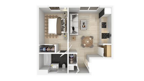 Floor plan for 1 bed, 1 bath, 433 sqft